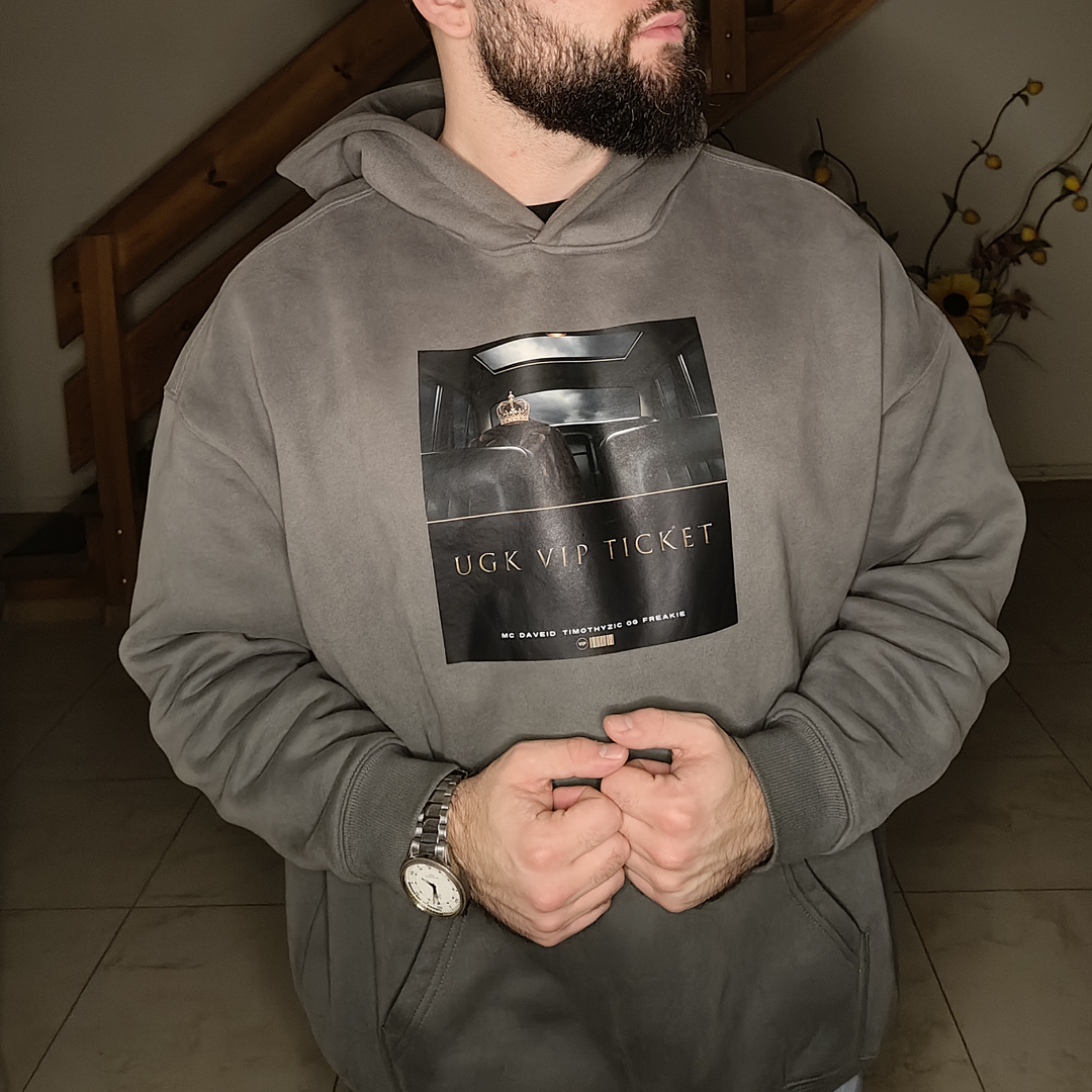 UGK VIP TICKET Oversize Fleeced Grey Hoodie